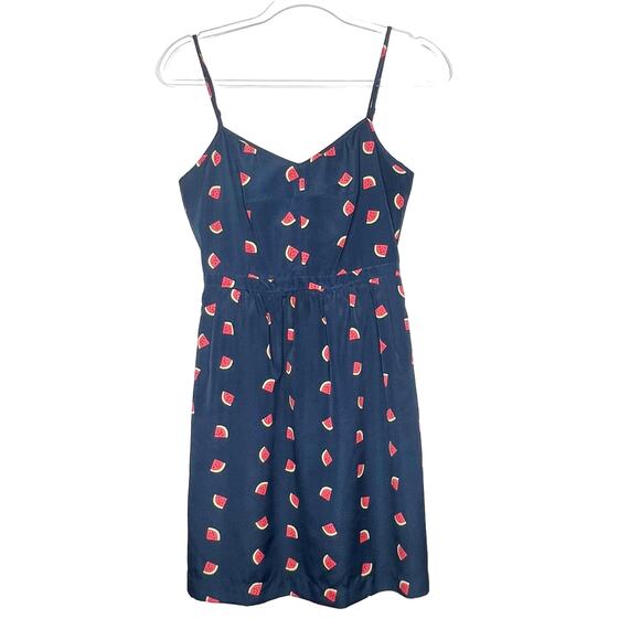 J CREW Watermelon Print Mini Cami Dress Sleeveless Fit & Flare Navy Blue Size 2 - Picture 8 of 8